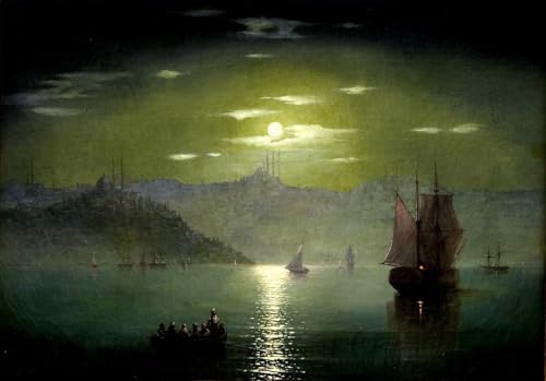 DTAUPREB DIY-Ölgemälde für Erwachsene und Kinder Landschaft mit einem Segelboot Malen nach Zahlen mit Pinseln und Acrylpigment auf Leinwand Ivan Aivazovsky von DTAUPREB