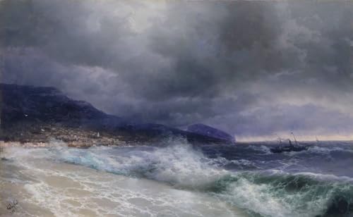 DTAUPREB DIY-Ölgemälde für Erwachsene und Kinder Meer Malen nach Zahlen mit Pinseln und Acrylpigmenten auf Leinwand Ivan Aivazovsky von DTAUPREB