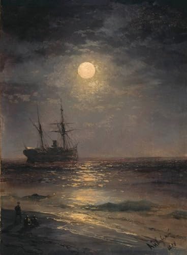 DTAUPREB DIY-Ölgemälde für Erwachsene und Kinder Mondnacht Malen nach Zahlen Zeichnung auf Leinwand Kunstdekor Ivan Aivazovsky von DTAUPREB
