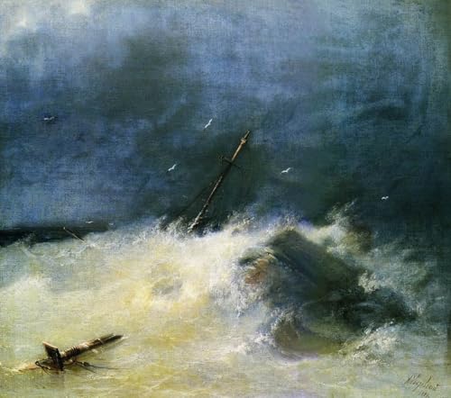 DTAUPREB DIY-Ölgemälde für Erwachsene und Kinder Sturm auf See Malen nach Zahlen mit Pinseln und Acrylpigmenten auf Leinwand Ivan Aivazovsky von DTAUPREB