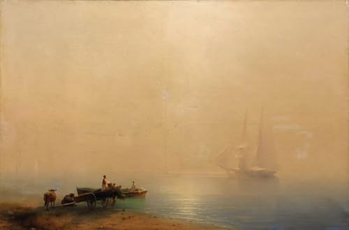 DTAUPREB Malen nach Zahlen-Sets für Anfänger Nebliger Morgen DIY-Ölgemälde auf Leinwand mit Pinseln Acrylpigment Ivan Aivazovsky von DTAUPREB