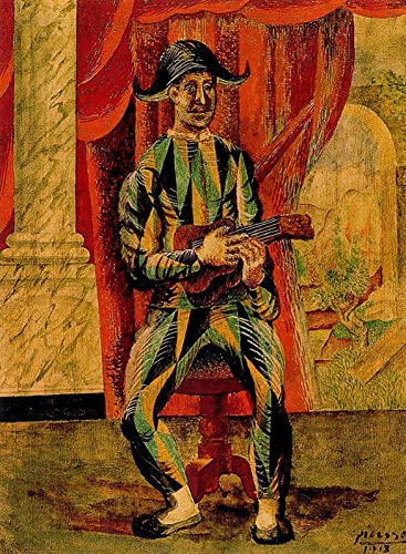 DTAUPREB Malen nach Zahlen für Erwachsene Harlekin mit Gitarre DIY Ölgemälde Pablo Picasso Acryl Malen nach Zahlen Kits für Kinder Erwachsene Anfänger von DTAUPREB