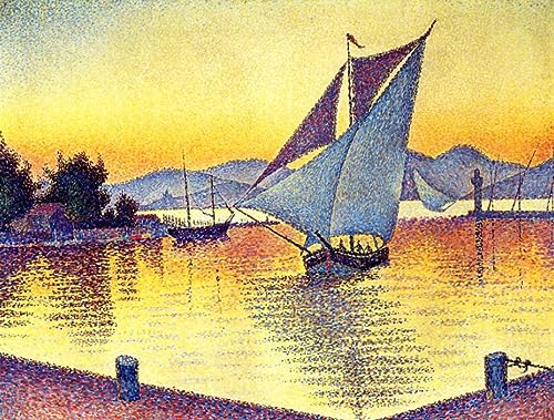 DTAUPREB Malen-nach-Zahlen-Set für Erwachsene Paul Signac „Der Hafen bei Sonnenuntergang“ DIY-Ölgemälde-Set Malen nach Zahlen Zeichnen auf Leinwand Kunst Heimdekoration Geschenke von DTAUPREB