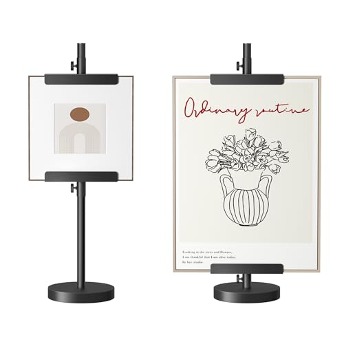 DTK Tischstaffelei, höhenverstellbarer Staffelei-Ständer für Bilderrahmen bis zu 62 cm Höhe, Posterständer, Kunst-Staffelei für Schilder, Kunst oder Bild, Metall-Schilderständer für Zuhause von DTK
