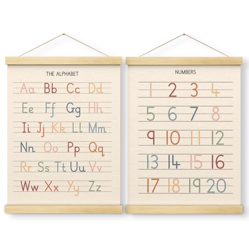 ABC Poster für Kleinkinder, Lernposter für Kleinkinder 1–3, Lernposter für Kleinkinder mit Holzrahmen, Alphabet-Poster, Kinderzimmer, Spielzimmer-Dekor, 30,5 x 40,6 cm, 2er-Set (A02) von DTLGTG