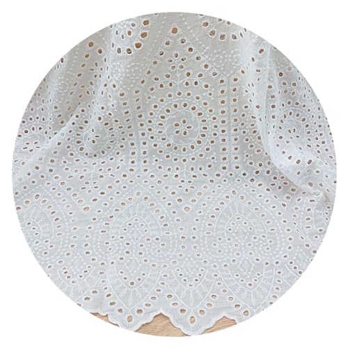 DTREEL Hohl Stickstoff aus 100% Baumwolle, Weißer Baumwollstoff mit Böhmischem Jacquard Muster für Kleider, Tischdecken, Vorhänge, Breite 130 cm, Meterware,BH03-2m von DTREEL
