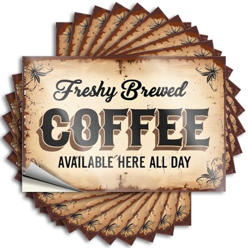 Aufkleber für Mechaniker, frisch gebrühter Kaffee, erhältlich für den ganzen Tag, 10 Stück, kleines Schild, Hardhataufkleber und Aufkleber (8 x 12 cm) von DTWE