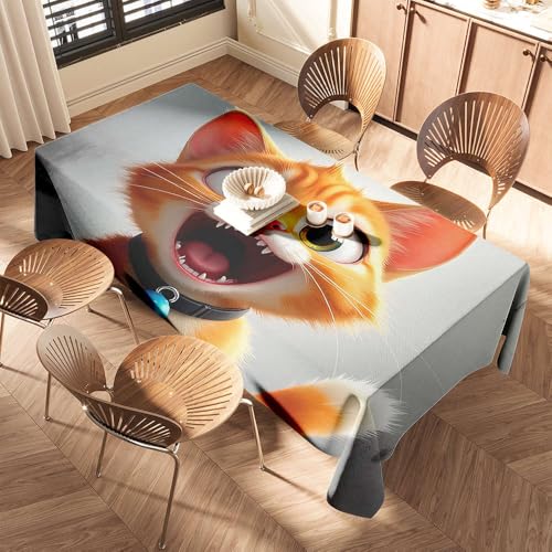DTWE Picknicktischdecke, Cartoon-Katze mit überraschtem Ausdruck, elastische Kanten, Kunststoff-Tischdecke, Kunststoff-Tischdecke von DTWE