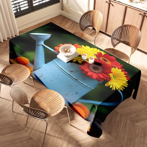 DTWE Rote Tischdecke, blaue Gießkanne mit bunten Blumen, elastische Kanten, blaue Tischdecke, Picknick-Tischdecke DTWE Rote Tischdecke, blaue Gießkanne mit bunten Blumen, elastische Kanten, blaue Tischdecke, Picknick-Tischdecke von DTWE