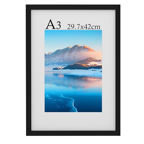 DTXDTech A3 Bilderrahmen, 29,7 x 42 cm Schwarz Holz DIN A3 Bilderrahmen, A3 Fotorahmen mit Plexiglas, Wandmontierter A3, Din A3 Bilderrahmen für A3/A4 Druck, Schlafzimmer und Wohnzimmer Dekoration von DTXDTech