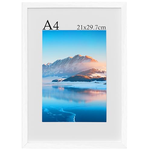 DTXDTech Bilderrahmen A4, 21x30 cm Weiß Holz A4 Fotorahmen, Bilderrahmen mit Passepartout, Zertifikatrahmen für Wandhalterung, für Tischdekoration Weiß Bilderrahmen DTXDTech Bilderrahmen A4, 21x30 cm Weiß Holz A4 Fotorahmen, Bilderrahmen mit Passepartout, Zertifikatrahmen für Wandhalterung, für Tischdekoration Weiß Bilderrahmen von DTXDTech