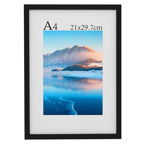 DTXDTech Bilderrahmen A4, 21x30 cm Schwarz Holz A4 Fotorahmen, Bilderrahmen mit Passepartout, Zertifikatrahmen für Wandhalterung, für Tischdekoration Schwarzer Bilderrahmen Rahmen DTXDTech Bilderrahmen A4, 21x30 cm Schwarz Holz A4 Fotorahmen, Bilderrahmen mit Passepartout, Zertifikatrahmen für Wandhalterung, für Tischdekoration Schwarzer Bilderrahmen Rahmen von DTXDTech