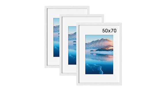DTXDTech Bilderrahmen 50x70 3er set, 50x70cm Weiß Holz Rahmen, 19.68x27.56 Inch Bilderrahmen, Wandmontierter 50X70, Fotorahmen für 50 x 70 Druck, Schlafzimmer und Wohnzimmer Dekoration von DTXDTech