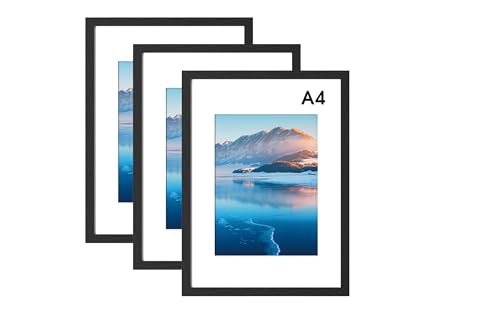 DTXDTech Bilderrahmen A4 3 Stück, 21x30 cm Schwarz Holz din A4 Fotorahmen, Bilderrahmen mit Passepartout, Zertifikatrahmen für Wandhalterung, Tischdekoration Schwarzer DTXDTech Bilderrahmen A4 3 Stück, 21x30 cm Schwarz Holz din A4 Fotorahmen, Bilderrahmen mit Passepartout, Zertifikatrahmen für Wandhalterung, Tischdekoration Schwarzer von DTXDTech