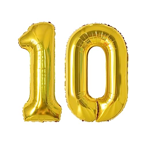 DTXLX 101,6 cm Zahlenballons, bunte Helium-Luftballons, selbstaufblasende Zahlenballons, Folienballon für Geburtstagsparty, Neujahrsdekoration, Jubiläumsdekoration, Firmenfeier (Gold #10), ZS002 von DTXLX