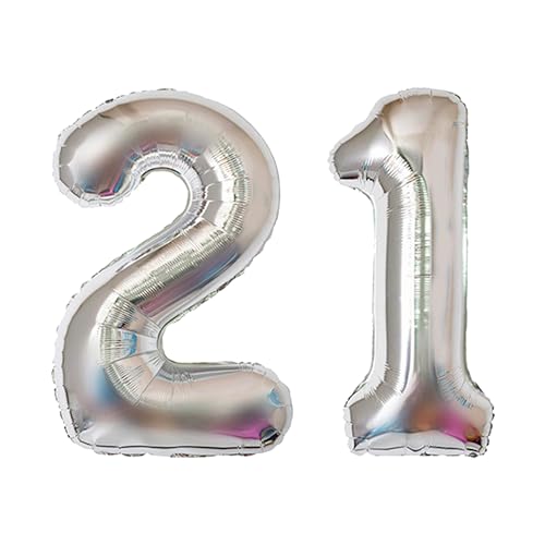 101,6 cm Zahlenballons, bunte Helium-Luftballons, selbstaufblasende Zahlenballons, Folienballon für Geburtstagsparty, Neujahrsdekoration, Jubiläumsdekoration, Firmenfeier (Silber #21) von DTXLX