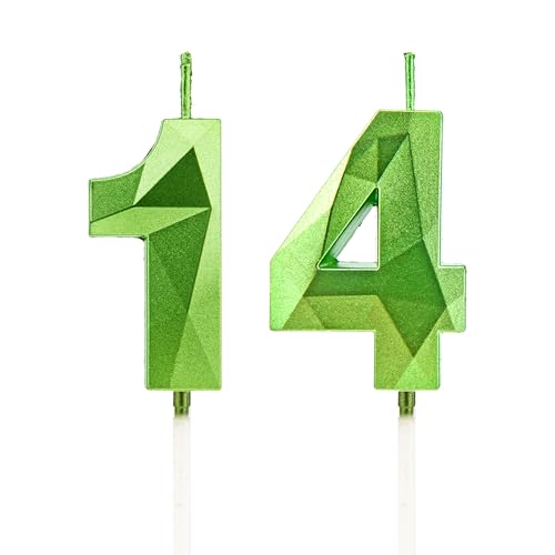 14 Geburtstag Kerzen, Grün Zahlenkerzen Geburtstagsdeko, Happy Birthday Cake Toppers für Geburtstagsfeier Hochzeiten Firmenjubiläen (Grün, 14) von DTXLX