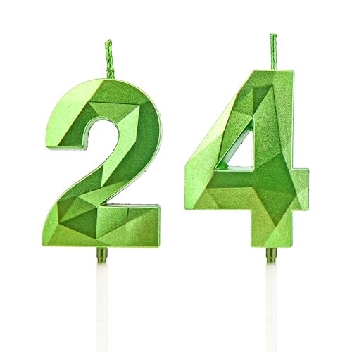 24 Geburtstag Kerzen, Grün Zahlenkerzen Geburtstagsdeko, Happy Birthday Cake Toppers für Geburtstagsfeier Hochzeiten Firmenjubiläen (Grün, 24) von DTXLX