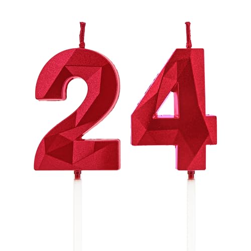 24 Geburtstag Kerzen, Rot Zahlenkerzen Geburtstagsdeko, Happy Birthday Cake Toppers, für Geburtstagsfeier Hochzeiten Firmenjubiläen (Rot, 24) von DTXLX