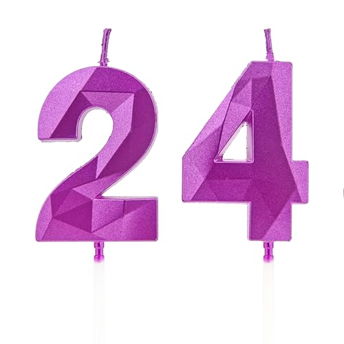 24 Geburtstag Kerzen Lila Zahlenkerzen Geburtstag Deko, Happy Birthday Cake Toppers für Geburtstagsfeier Hochzeiten Firmenjubiläen (Lila, 24) von DTXLX