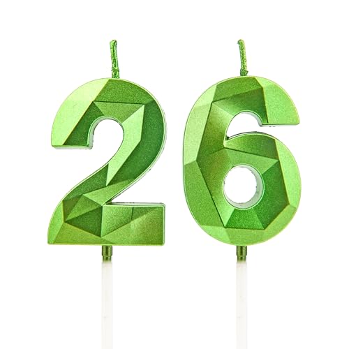 26 Geburtstag Kerzen, Grün Zahlenkerzen Geburtstagsdeko, Happy Birthday Cake Toppers für Geburtstagsfeiern Hochzeiten Firmenjubiläen (Grün, 26) von DTXLX