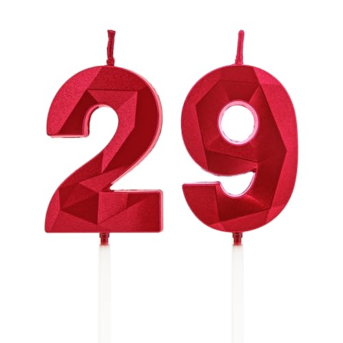 29 Geburtstag Kerzen, Rot Zahlenkerzen Geburtstagsdeko, Happy Birthday Cake Toppers, für Geburtstagsfeier Hochzeiten Firmenjubiläen (Rot, 29) von DTXLX