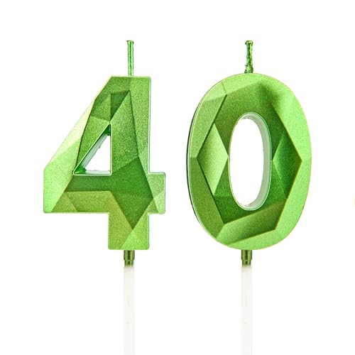40 Geburtstag Kerzen Grün Zahlenkerzen Geburtstag Deko, Happy Birthday Cake Toppers für Geburtstagsfeier Hochzeiten Firmenjubiläen (Grün, 40) von DTXLX