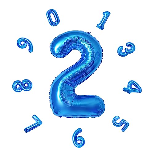 Zahlen Luftballon ca.101cm, Folienballon Zahl 2 Blau, Helium Folienballon für Geburtstagsdeko, Party Deko,Neujahrsdekoration, Jubiläumsdekoration, Hochzeitsdeko (Blau, #2) von DTXLX