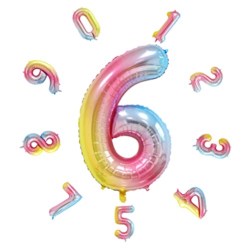 40" Zahlen Luftballon, Bunte Luftballons Geburtstag, Helium Folienballon für Geburtstagsdeko, Party Deko,Neujahrsdekoration, Jubiläumsdekoration, Hochzeitsdeko (Regenbogen #6) von DTXLX