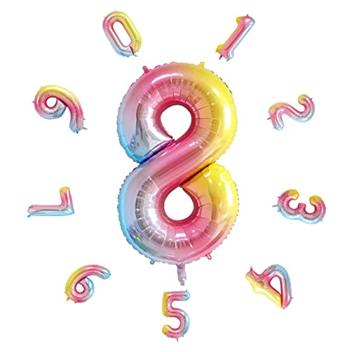 40" Zahlen Luftballon, Bunte Luftballons Geburtstag, Helium Folienballon für Geburtstagsdeko, Party Deko,Neujahrsdekoration, Jubiläumsdekoration, Hochzeitsdeko (Regenbogen #8) von DTXLX