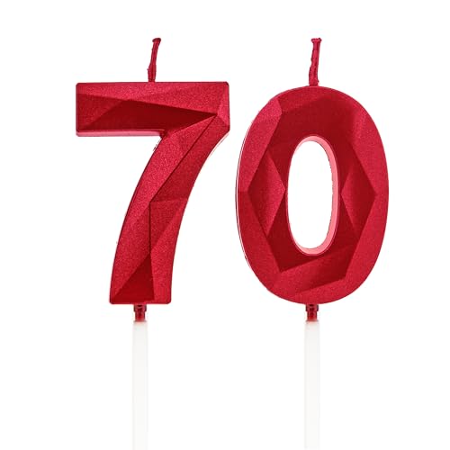 70 Geburtstag Kerzen, Rot Zahlenkerzen Geburtstagsdeko, Happy Birthday Cake Toppers, für Geburtstagsfeier Hochzeiten Firmenjubiläen (Rot, 70) von DTXLX