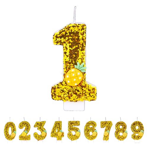 Ananas-Kerzen, Zahl 1, goldene Kerzen zum 1. Geburtstag, handgefertigt, glitzernd, glänzend, Happy Birthday-Kuchenaufsatz – perfekt für Mottogeburtstagsfeiern Ananas-Kerzen, Zahl 1, goldene Kerzen zum 1. Geburtstag, handgefertigt, glitzernd, glänzend, Happy Birthday-Kuchenaufsatz – perfekt für Mottogeburtstagsfeiern von DTXLX