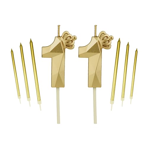 Geburtstagskerzen-Set zum 11. Geburtstag, mit 6 langen Kerzen, Geburtstagszahlen, 11 Kerzen, Happy Birthday-Kuchenaufsatz für Geburtstagspartys, Hochzeiten, Firmenjubiläum (Gold #11) von DTXLX