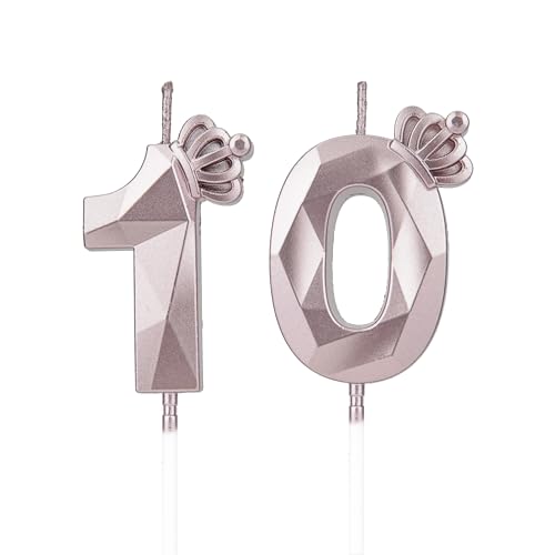 Geburtstagskerzen Zahlen 10 mit Krone，Kerzen Geburtstag für Kuchen geburtstagsdeko, Geburtstag Kerzen Zahlen, Geburtstagskerzen Kinder für Partys, Hochzeiten, Firmenfeiern, Jubiläen (Rosegold #10) von DTXLX