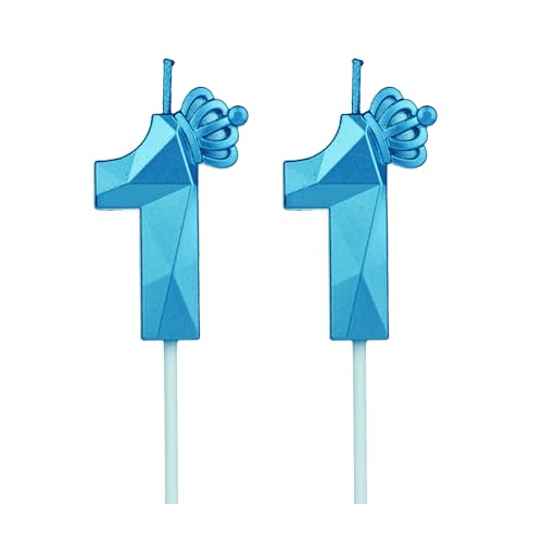 Geburtstagskerzen Zahlen 11 mit Krone，3D Kerzen Geburtstag für Kuchen geburtstagsdeko, Geburtstag Kerzen Zahlen, Geburtstagskerzen Kinder für Partys, Hochzeiten, Firmenfeiern, Jubiläen (Blau, #11) von DTXLX