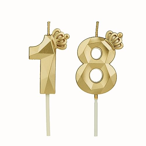 Geburtstagskerzen Zahlen 18 mit Krone，3D Kerzen Geburtstag für Kuchen geburtstagsdeko, Geburtstag Kerzen Zahlen, Geburtstagskerzen Kinder für Partys, Hochzeiten, Firmenfeiern, Jubiläen (Gold, #18) von DTXLX