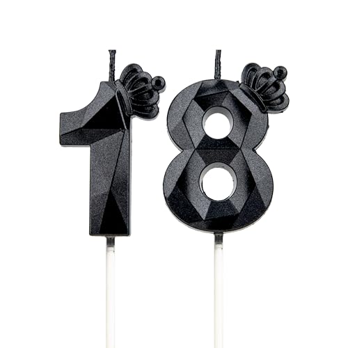 Geburtstagskerzen Zahlen 18 mit Krone，Kerzen Geburtstag für Kuchen geburtstagsdeko, Geburtstag Kerzen Zahlen, Geburtstagskerzen Kinder für Partys, Hochzeiten, Firmenfeiern, Jubiläen (Schwarz #18) von DTXLX