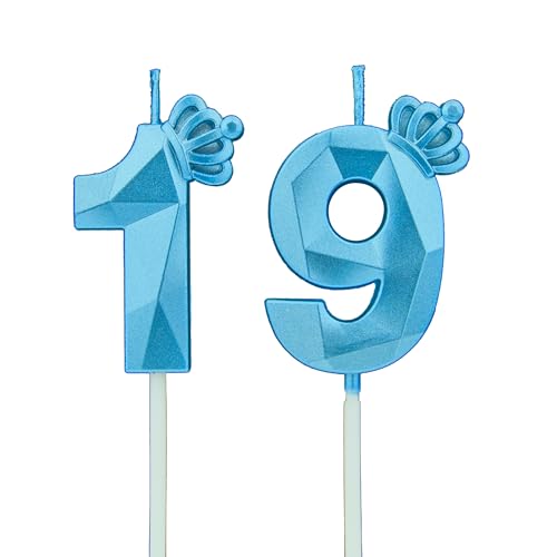 Geburtstagskerzen Zahlen 19 mit Krone，3D Kerzen Geburtstag für Kuchen geburtstagsdeko, Geburtstag Kerzen Zahlen, Geburtstagskerzen Kinder für Partys, Hochzeiten, Firmenfeiern, Jubiläen (Blau, #19) von DTXLX