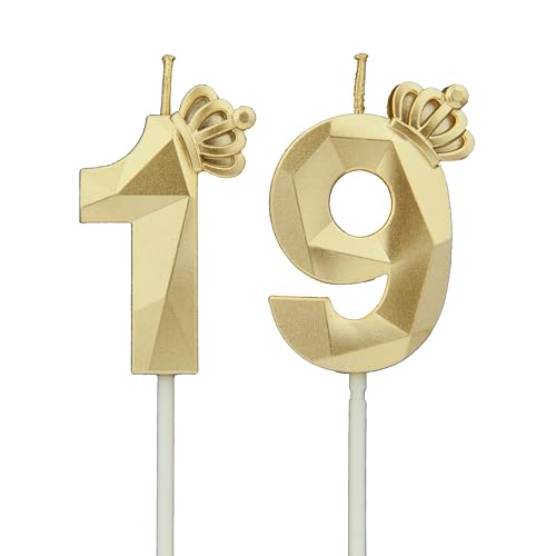 Geburtstagskerzen Zahlen 19 mit Krone，Kerzen Geburtstag für Kuchen geburtstagsdeko, Geburtstag Kerzen Zahlen, Geburtstagskerzen Kinder für Partys, Hochzeiten, Firmenfeiern, Jubiläen (Gold #19) von DTXLX