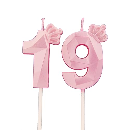 Geburtstagskerzen Zahlen 19 mit Krone，Kerzen Geburtstag für Kuchen geburtstagsdeko, Geburtstag Kerzen Zahlen, Geburtstagskerzen Kinder für Partys, Hochzeiten, Firmenfeiern, Jubiläen (Rosa #19) von DTXLX