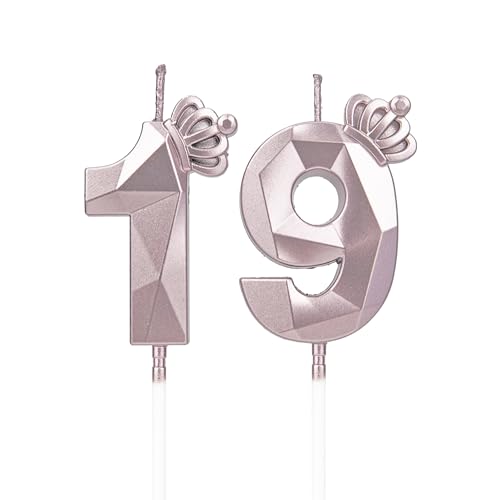Geburtstagskerzen Zahlen 19 mit Krone，3D Kerzen Geburtstag für Kuchen geburtstagsdeko, Geburtstag Kerzen Zahlen, Geburtstagskerzen Kinder für Partys, Hochzeiten, Firmenfeiern, Jubiläen (Rosegold, #19) von DTXLX