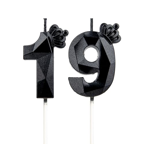 Geburtstagskerzen Zahlen 19 mit Krone，Kerzen Geburtstag für Kuchen geburtstagsdeko, Geburtstag Kerzen Zahlen, Geburtstagskerzen Kinder für Partys, Hochzeiten, Firmenfeiern, Jubiläen (Schwarz #19) von DTXLX