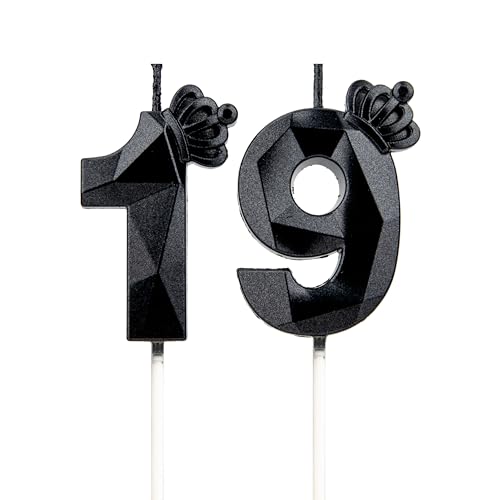 Geburtstagskerzen Zahlen 19 mit Krone，3D Kerzen Geburtstag für Kuchen geburtstagsdeko, Geburtstag Kerzen Zahlen, Geburtstagskerzen Kinder für Partys, Hochzeiten, Firmenfeiern, Jubiläen (Schwarz, #19) von DTXLX