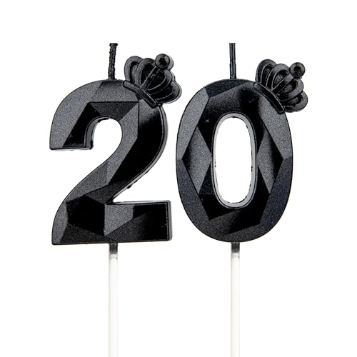Geburtstagskerzen Zahlen 20 mit Krone，3D Kerzen Geburtstag für Kuchen geburtstagsdeko, Geburtstag Kerzen Zahlen, Geburtstagskerzen Kinder für Partys, Hochzeiten, Firmenfeiern, Jubiläen (Schwarz, #20) von DTXLX