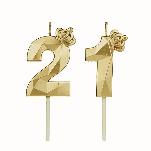 Geburtstagskerzen Zahlen 21 mit Krone，3D Kerzen Geburtstag für Kuchen geburtstagsdeko, Geburtstag Kerzen Zahlen, Geburtstagskerzen Kinder für Partys, Hochzeiten, Firmenfeiern, Jubiläen (Gold, #21) von DTXLX