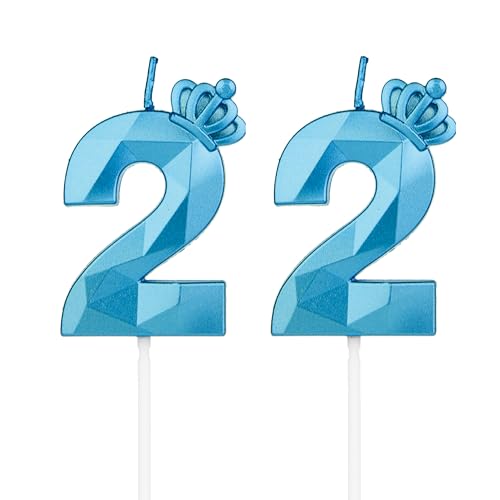Geburtstagskerzen Zahlen 22 mit Krone，3D Kerzen Geburtstag für Kuchen geburtstagsdeko, Geburtstag Kerzen Zahlen, Geburtstagskerzen Kinder für Partys, Hochzeiten, Firmenfeiern, Jubiläen (Blau, #22) von DTXLX