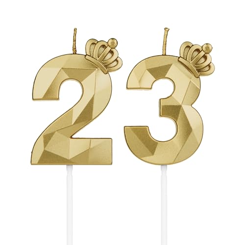 Geburtstagskerzen Zahlen 23 mit Krone，3D Kerzen Geburtstag für Kuchen geburtstagsdeko, Geburtstag Kerzen Zahlen, Geburtstagskerzen Kinder für Partys, Hochzeiten, Firmenfeiern, Jubiläen (Gold, #23) von DTXLX