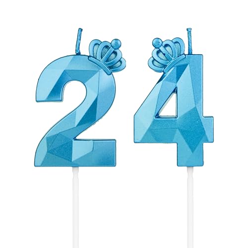 Geburtstagskerzen Zahlen 24 mit Krone，3D Kerzen Geburtstag für Kuchen geburtstagsdeko, Geburtstag Kerzen Zahlen, Geburtstagskerzen Kinder für Partys, Hochzeiten, Firmenfeiern, Jubiläen (Blau, #24) von DTXLX