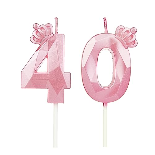 Geburtstagskerzen Zahlen 40 mit Krone，3D Kerzen Geburtstag für Kuchen geburtstagsdeko, Geburtstag Kerzen Zahlen, Geburtstagskerzen Kinder für Partys, Hochzeiten, Firmenfeiern, Jubiläen (Rosa, #40) von DTXLX