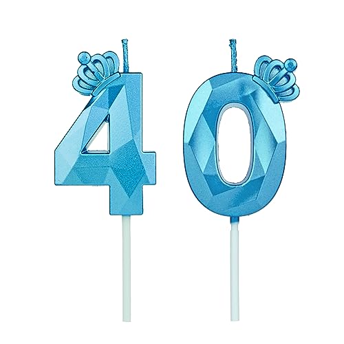 Geburtstagskerzen Zahlen 40 mit Krone，Kerzen Geburtstag für Kuchen geburtstagsdeko, Geburtstag Kerzen Zahlen, Geburtstagskerzen Kinder für Partys, Hochzeiten, Firmenfeiern, Jubiläen (Blau #40) von DTXLX